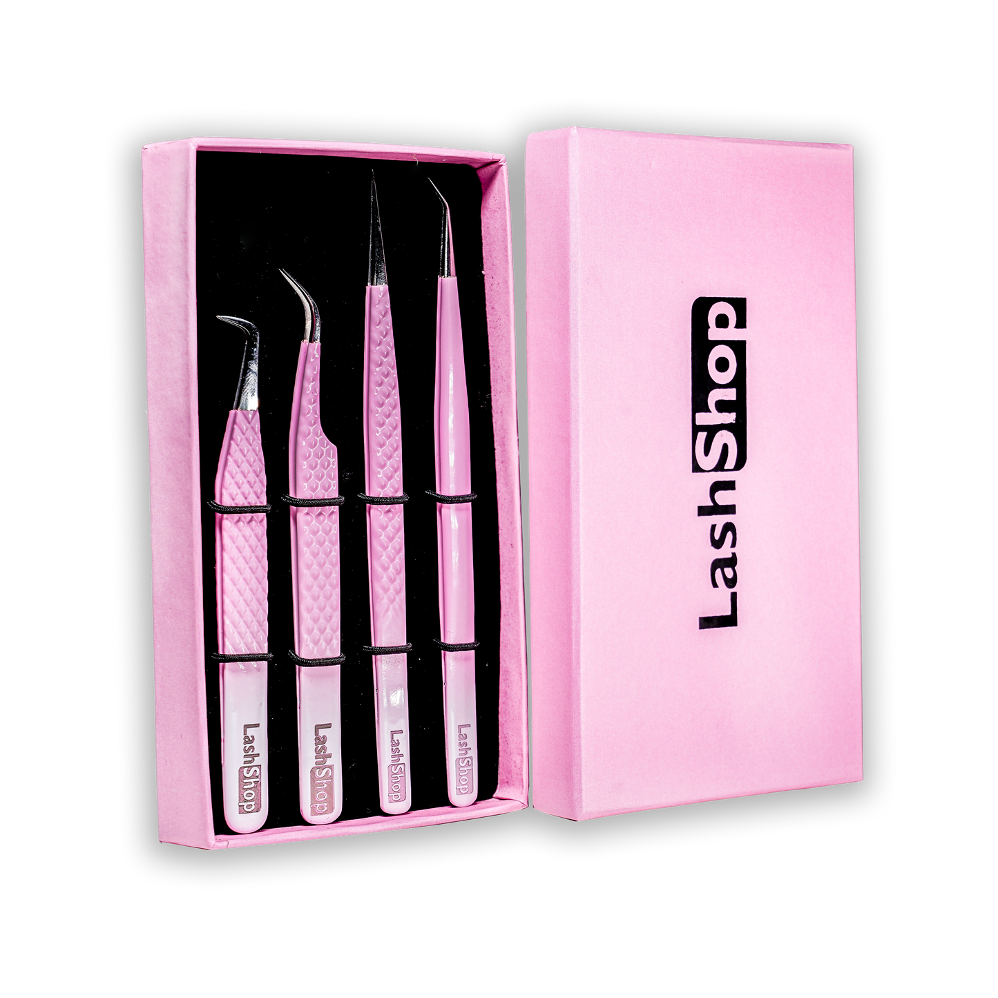 KIT 4 Pinzas ROSA DOBLE TONO LashShop con VOLUMEN